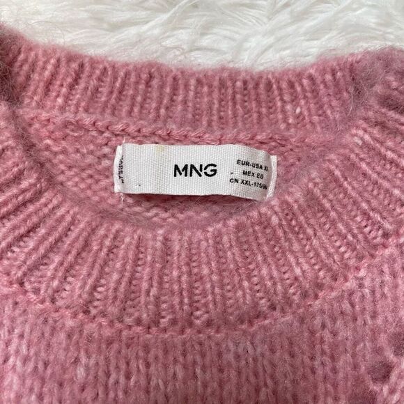 MNG Pink Knit Sweater Womens Size XL Crop Polyester Wool Blend - Picture 3 of 8